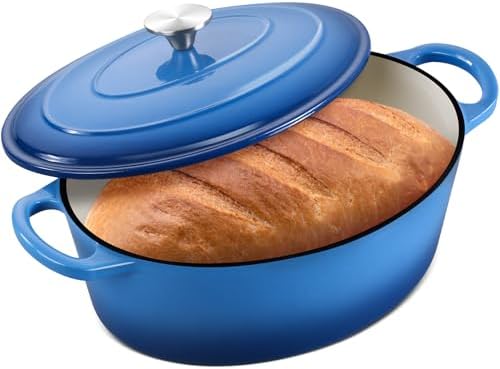 Leonyo 7-Quart Enameled Cast Iron Oval Dutch Oven Pot with Lid, Blue by Leonyo