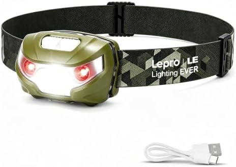 Lepro LED Headlamp Rechargeable IPX4 Waterproof Headlight 5 Modes - Green by Lepro