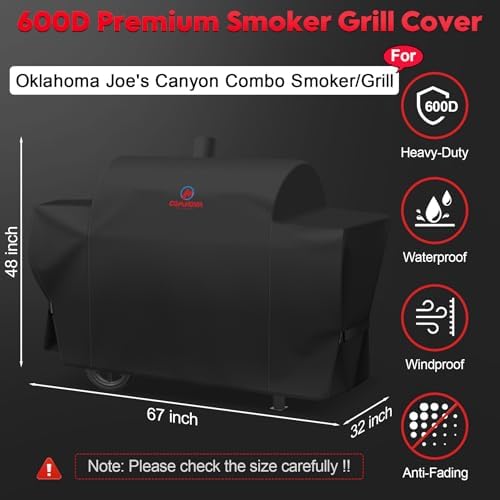 Grill Cover for Oklahoma Joe's Canyon Combo Smoker - 600D Premium BBQ Cover Waterproof & Heavy Duty for Oklahoma Joe's Canyon Grill - Image 2