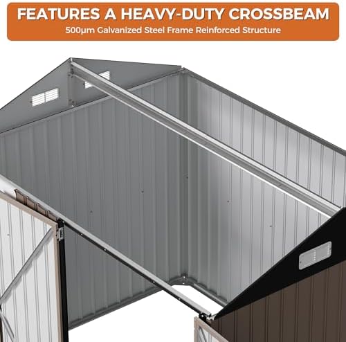 IRONCK 8x6FT Outdoor Storage Shed with Clear Window, Outdoor Shed, Brown - Image 6