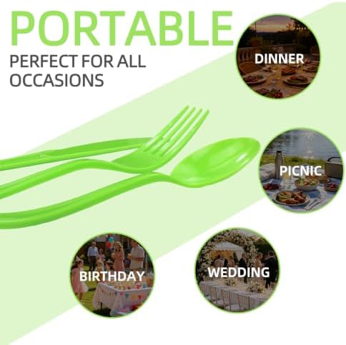 HEIPINIUYE 75 Pack Lime Green Plastic Cutlery Heavy Duty Green Plastic Knives Forks and Spoons Disposable Silverware Set for 25 Guest Camping Birthday Baby Shower Wedding Party Utensils Set - Image 4