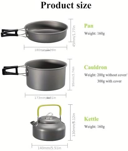 Portable Camping Cookware Set- Lightweight Aluminum Pot, Pan & Kettle with Foldable Handles for Backpacking, Hiking & Outdoor Cooking - Non-Stick, Space-Saving for 2-3 People - Image 2