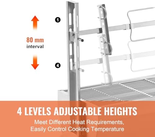 VEVOR Rotisserie Grill, BBQ Whole Pig Lamb Goat Charcoal Spit Grill, 46 Inch 132 Lbs Capacity, Electric 52W Motor Stainless Steel Rotisserie Roaster with Lockable Wheels, for Camping Outdoor - Image 5