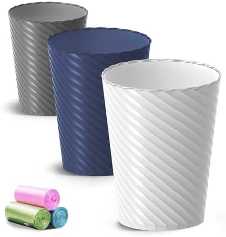 Lysam Bathroom Trash Can 3 Pack, 1.8 Gallon Small Trash Can with Trash Bags by Lysam