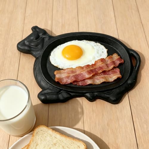 Cast Iron Steak Plate Sizzle Griddle Skillet with Wooden Base (8.6" x 5.9" Inch) - Image 4
