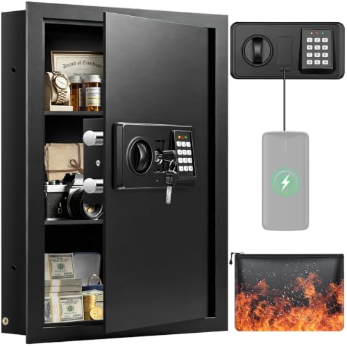 Black 22.05" Tall Wall Safes Between Studs 16" Centers with Fireproof Bag by HomeSafe