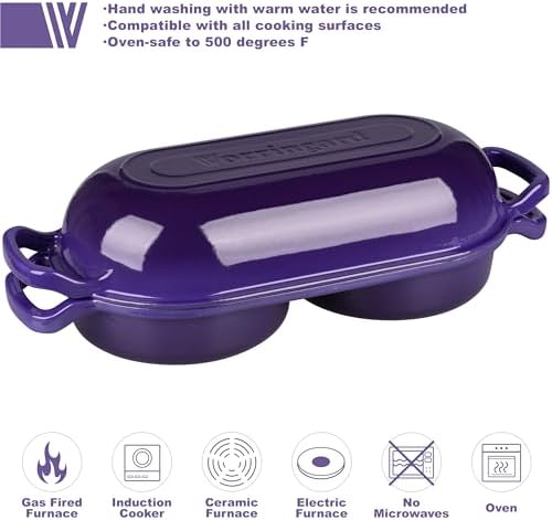 VORRINGARD Enameled Cast Iron Double Dutch Oven with Lid, Dual Round Loaf Pan, Bread pan for Homemade Sourdough Bread Baking, Purple - Image 3