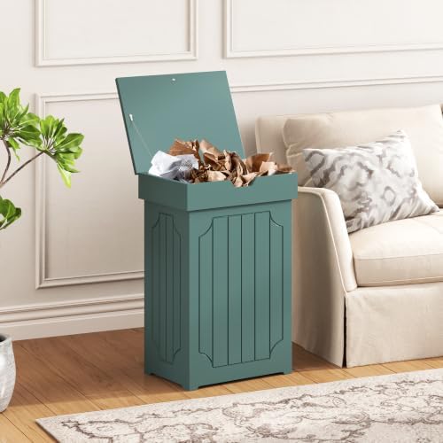 Function Home 13 Gallon Trash Can, Wood Kitchen Garbage Can, Dog Proof Waste Bin with Lid and Liner Ring for Kitchen Dining Living Room, Farmhouse Laundry Hamper Cabinet for Bathroom, Green - Image 4