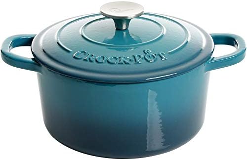 Crock-Pot Artisan 3-Quart Round Enameled Cast Iron Dutch Oven – Gradient Teal, Durable Heavy-Duty Cookware for Slow Cooking, Roasting, Baking with Lid by Crock-PotBrand