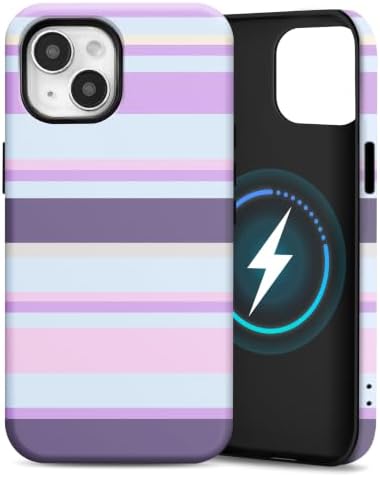 for iPhone 14 Case, Magnetic Matte Frosted Dual-Layer Striped Phone Case for Women, Retro Aesthetic Cover Compatible with MagSafe Accessories - Lavender Mist by YKCZL