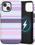 for iPhone 14 Case, Magnetic Matte Frosted Dual-Layer Striped Phone Case for Women, Retro Aesthetic Cover Compatible with MagSafe Accessories - Lavender Mist by YKCZL