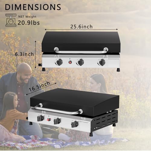 SKOK 3 Burner Gas Griddle with Hood- 23.3 Inch Outdoor Propane Griddle-45000 BTU Propane Fuelled, Portable Flat Top Gas Grill Camping Griddle with Lid - Image 7