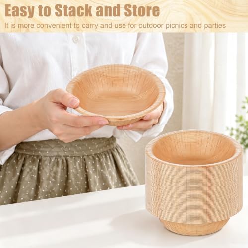 50 Pcs Wood Grain Paper Bowls 8 oz, 5.9 Inch Small Paper Bowls, Rustic Disposable Bowls for Woodland Baby Shower, Camp Fire, Camping, Birthday Party Decorations - Image 6