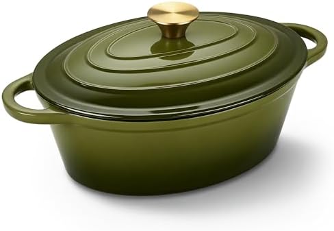 Oval Dutch Oven for Bread Baking, 4.5 Quart Non Stick Enameled Cast Iron Dutch Oven Pot with Lid, Oven Safe Oval Casserole with Lid up to 500°F for Baking, Braising, Stews, Roasting, Golden Green by Kerilyn