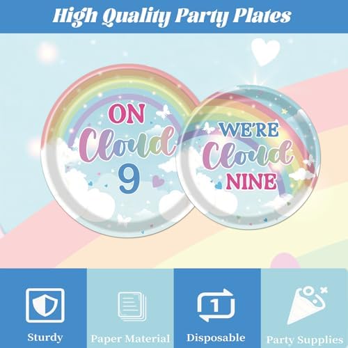 Rakuto on Cloud 9 Birthday Decorations for Girls, 96PCS Cloud 9 Year Old Girl Bday Disposable Paper Plates and Napkins Party Decorations, We Cloud Nine Forks Tableware Decor Supplies Serves 24 Guest - Image 4