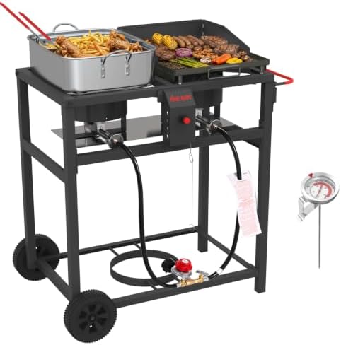 100,000BTU, Outdoor Propane Deep Fryer & Grill Griddle Combo, Double Burner by FireRiot