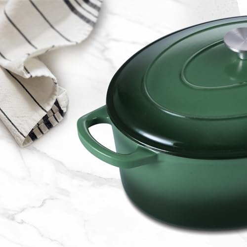 Leonyo 7-Quart Enameled Cast Iron Oval Dutch Oven Pot with Lid, Emerald - Image 6