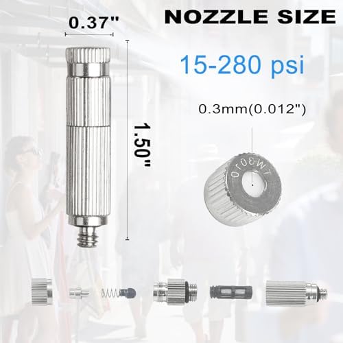 Brass Patio Misting Kit – 10 Brass Micro-Nozzles & 10 3/8″ Slip Connectors for Outdoor Cooling (UNC 10/24, 0.012″ Precision Orifice, 15-280 psi) - Image 3