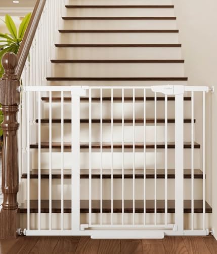 Cumbor 36" Extra Tall Baby Gate for Stairs, 30-48" Dog Gate Indoor White by Cumbor