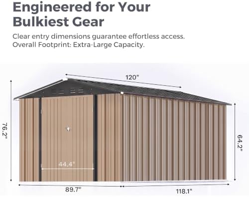 Devoko 8x10 FT Outdoor Storage Shed, Metal Tool Shed with Lockable Door&Slooping Roof, Outside Storage for Garden Backyard Patio(Brown) - Image 2