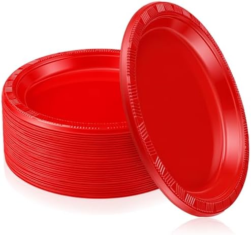 Plastic Plates 9 Inch Plastic Solid Round Party Dessert Dinner Plates for Weddings Party BBQs Birthday Camping and Anniversary (30, Red) by Unknown