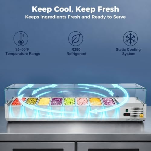 COOLCHEF 71-Inch Refrigerated Condiment Prep Rail, 8 x 1/4 GN Pans - Image 4