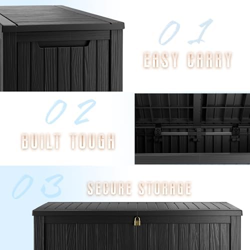 Mersco 200 Gallon Double-Wall Resin Deck Box - Lockable Waterproof Outdoor Storage Box, 1000lbs Capacity & Doubles as Seating for Patio Furniture - Garden Tools, Pool Accessories (Black) - Image 6