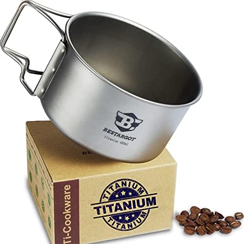 Bestargot Camping Titanium Pot, 750ml Outdoor Cup with Insulation Cup Carrier, Titanium Camping Drinkware, 132g Lightweight and Large Capacity (450 titanium) by Bestargot