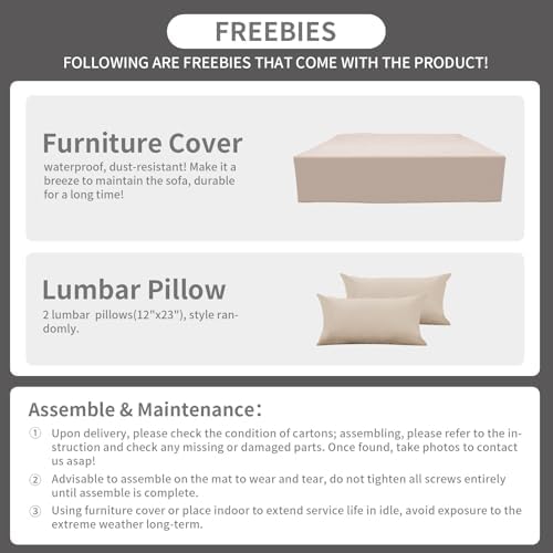 Rattaner Patio Sectional 6 Pieces All-Weather Wicker Patio Furniture Set Outdoor Sectional with Glass Table Non-Slip Cushions and Waterproof Cover, Khaki - Image 7