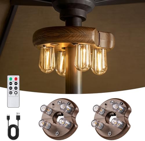 Dark Wood Grain Patio Umbrella Light with Remote Control, Rechargeable Cordless LED Edison Bulbs Pole Light with 10 Brightness Levels for Garden, Patio, Backyard, Camping or BBQ (2 Pack) by OPOIRA