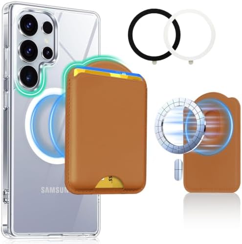 Magnetic Wallet for Samsung Galaxy S26 S25 S24 Series, Fold 8 Ultra with Magsafe Case, for iPhone 18-12 Series, RFID Blocking Leather Magnetic Card Holder | Holds 3 Cards | Brown by Unknown