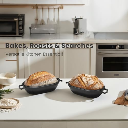 Cast Iron Loaf Pan with Lid-Bread Baking Pan for Sourdough,Pre-Seasoned Oval Dutch Oven, 9 x 5-4/5 Inch Loaf Pans for Homemade,Heavy Duty with Even Heating - Image 6