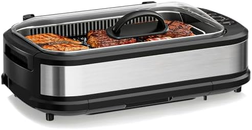 Electactic Smokeless Electric Grill & Griddle for Indoor Cooking, Nonstick Contact Grill with 6-Level Temperature Control, Dishwasher Safe Plates, Auto Shut-Off, Ideal for Kitchen, Apartment, Home by Electactic