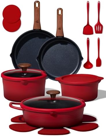 CAROTE 20pcs Titanium Cookware Set, Detachable Handle Pots and Pans Set by CAROTE