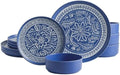 MissYip Melamine Dinnerware Set, 12 Piece for 4, Thicker Sturdy Indoor and Outdoor Use Tableware, Durable Plastic Plates and Bowls set, BPA Free, Dishwasher Top Safe, Not Microwave, Not Oven(Blue) by MissYip