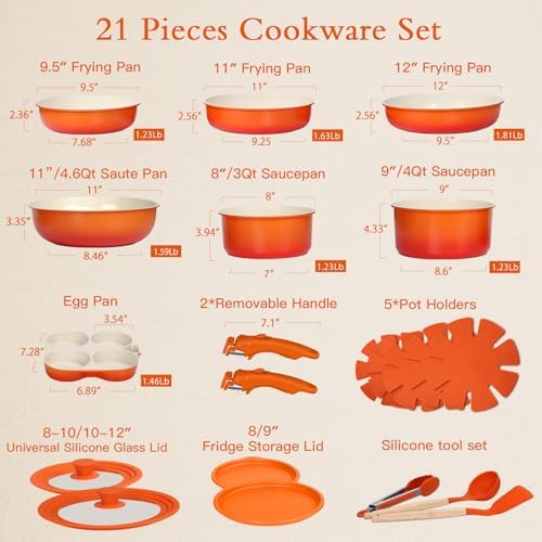 GiPP 21PCS Pots and Pans Set Nonstick Cookware Set with Detachable Handle - Image 2