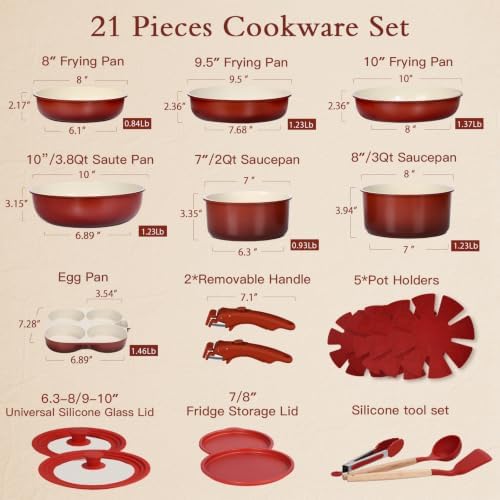 GiPP 21PCS Pots and Pans Set Nonstick Cookware Set with Detachable Handle - Image 2
