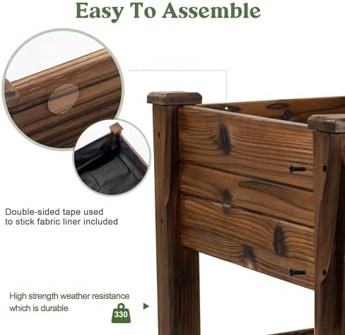 OIPRTGFJ Cedar Wood Outdoor Raised Garden Bed Planter Box with Locking Wheels, 41x21x20 inch, Carbonization Color - Image 4