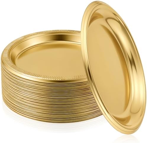 Plastic Plates 9 Inch Plastic Solid Round Party Dessert Dinner Plates for Weddings Party BBQs Birthday Camping and Anniversary (30, Gold) by Unknown