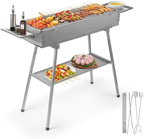 IRONWALLS 32" Portable Charcoal Grill Outdoor Cooking with Storage Shelf by IRONWALLS