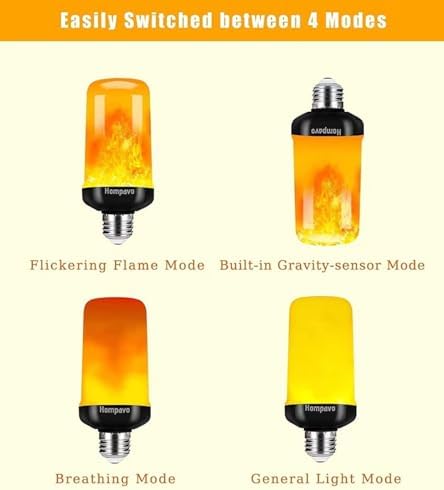 Hompavo 【Upgraded】 LED Flame Light Bulbs, 4 Modes Flickering Light Bulbs with Upside Down Effect, E26/E27 Flame Bulb for Halloween, Christmas, Party, Indoor and Outdoor Home Decoration (4 Pack) - Image 3