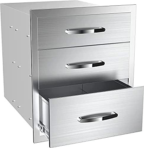 Outdoor Kitchen Drawers, Flush Mount Triple Access BBQ Drawers Stainless Steel with Handle, BBQ Island Drawers for Outdoor Kitchens Or Patio Grill Station,14Wx23Dx21H by RIGMEC