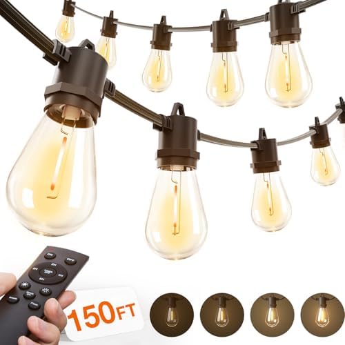addlon 150FT Outdoor String Lights LED with Remote Dimmable Waterproof by addlon