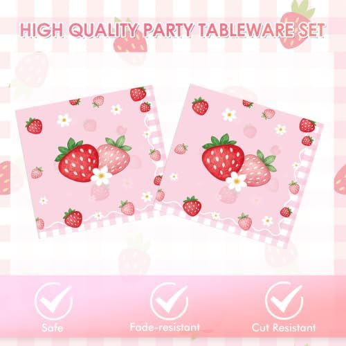 40PCS Strawberry Birthday Decorations Disposable Pink Berry Birthday Dessert Plates and Napkins for Berry Sweet Baby Shower Strawberry Themed Birthday Party Decorations, Serves 20 - Image 4