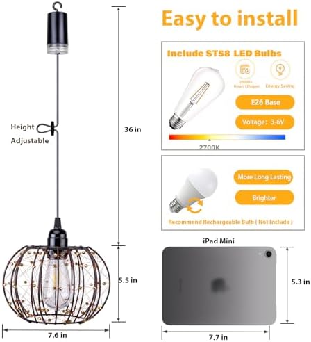 Battery Operated Hanging Chandelier Outdoor, Set of 2 with Remote, No Wiring, Boho Copper Wire Beaded Pendant Light, IP55 Weatherproof, Dimmable Timer, for Gazebo Pergola Porch Patio Decor - Image 4