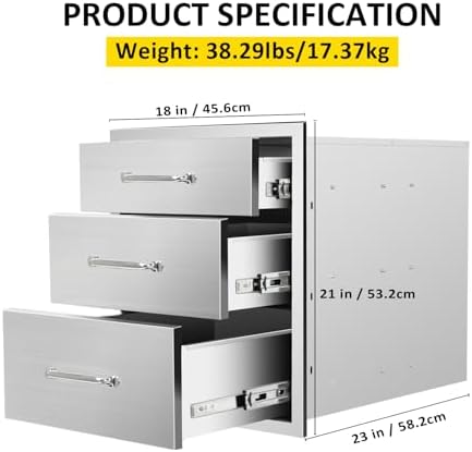 Outdoor Kitchen Drawers 18" W x 21" H x 23" D Flush Mount Triple BBQ Drawers with Chrome Handle Stainless Steel Drawer for Outdoor Kitchen Island, Patio Grill Station - Image 2