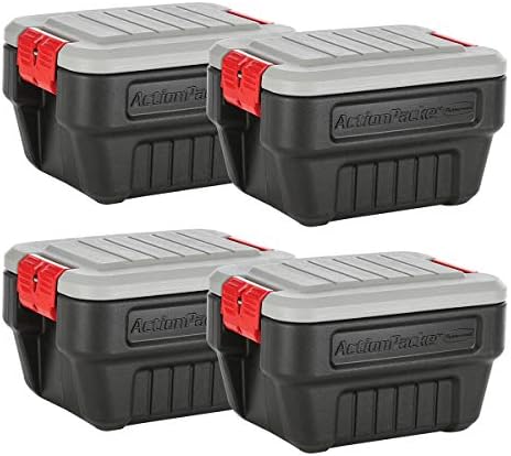 Rubbermaid® ActionPacker®️ 8 Gal Lockable Storage Box Pack of 4, Outdoor, Industrial, Rugged, Grey and Black by Rubbermaid