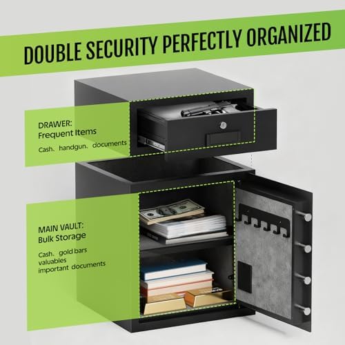 KAER 5.1 Cuft Money Safe for Home Drawer Safe Box with Mechanical Lock for Daily Cash & Keys Felt-Lined with Adjustable Shelf, Silent ＆Alarm, Fireproof Waterproof Bag, 49.2 lbs Caja Fuerte para Dinero - Image 3