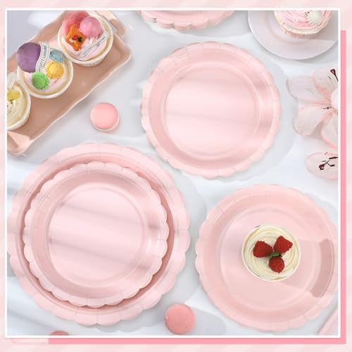 NatNarr 30 Pcs Pink Paper Plates, 7" Scalloped Pink Cake Appetizer Plates - Image 6