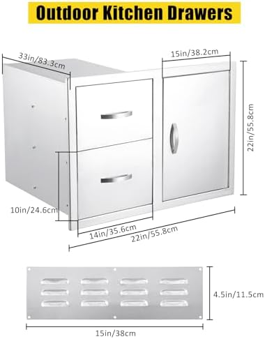 IDEALHOUSE Outdoor Kitchen Drawer 33''W x 22''H x 22''D, BBQ Access Door Drawers Combo with Paper Towel Rack, Stainless Steel Outdoor Kitchen Cabinets for BBQ Island Grill Station Storage Cabinet - Image 2